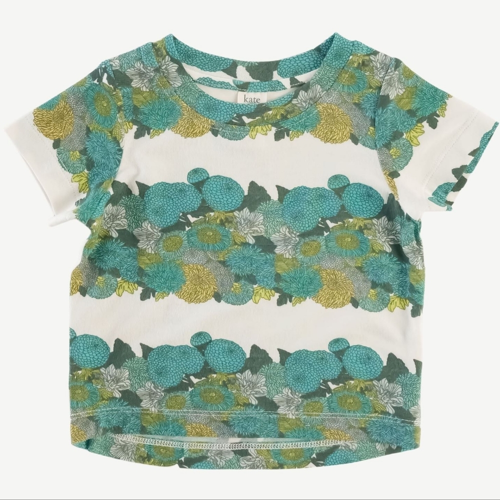 EUC 3T Kate Quinn short sleeve essential boxy tee turquoise floral stripe modal